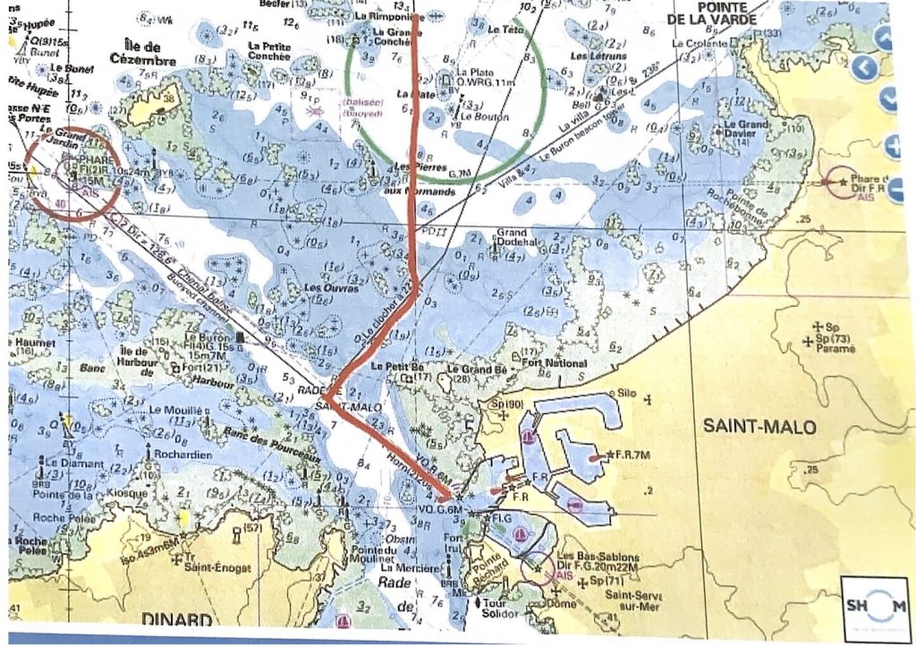 Carte des parcours de navigation de l'ADER dans la baie de Saint-Malo